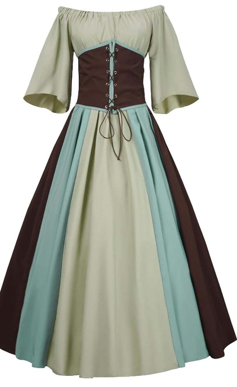 Generic Medieval Renaissance Dress Size S Green Brown Cosplay Costume